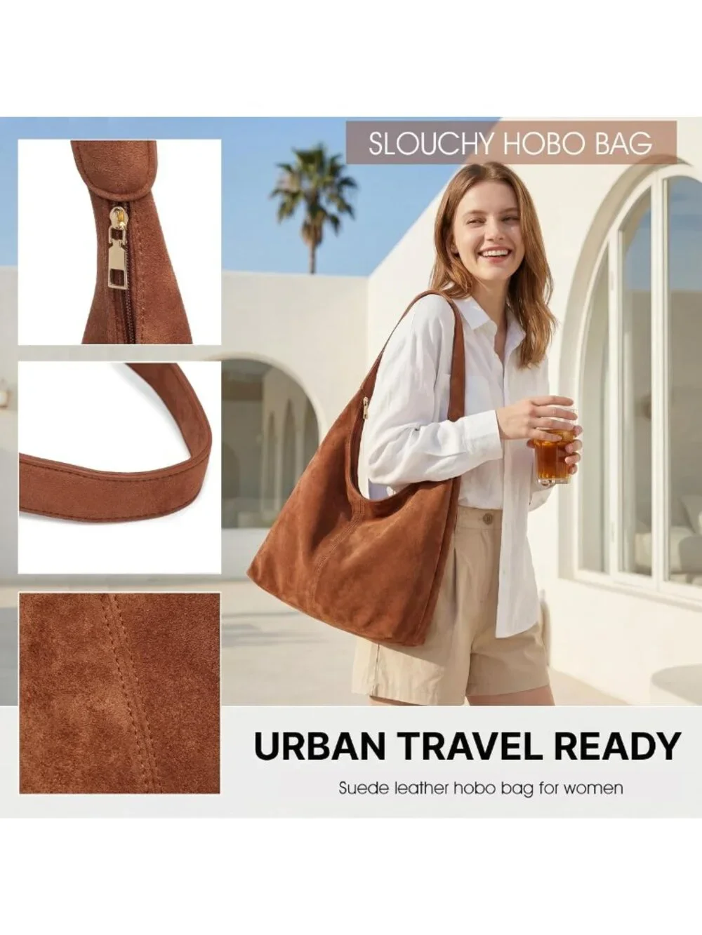 Soft Suede Slouchy Hobo Bag for Women | Casual Shoulder Tote Purse for Work